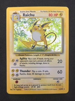 1999 POKEMON GAME BASE SET 14/102 RAICHU HOLO RARE - MODERATELY PLAYED - Image 1