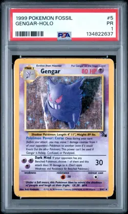 PSA 1 PR 1999 Fossil Gengar Holo 5/62 Holo Foil WOTC Pokemon Unlimited - Image 1