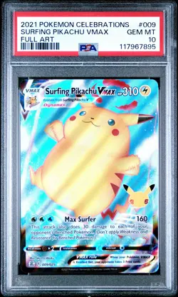 Pokemon Celebrations 009 Full Art/Surfing Pikachu Vmax PSA 10 - Image 1