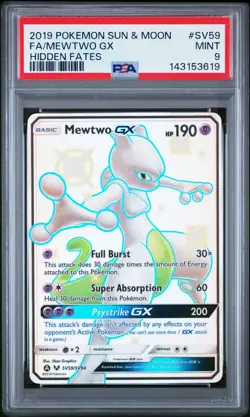 2019 POKEMON SUN & MOON HIDDEN FATES #SV59 FULL ART/MEWTWO GX PSA 9 - Image 1