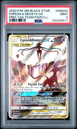 2020 POKEMON SM PROMO TAG TEAM POWERS COLLECTION ESPEON & DEOXYS GX PSA 9 - Image 1