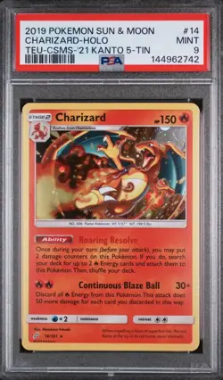 Pokemon Sun And Moon Team Up Charizard Cosmos Holo 14/181 Kanto Tin PSA 9 - Image 1