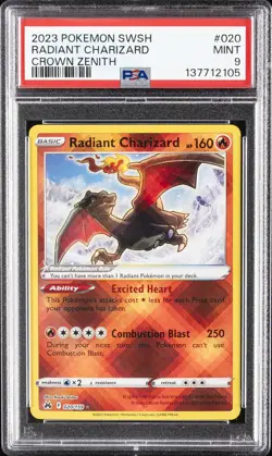 2023 POKEMON SWORD & SHIELD CROWN ZENITH #020 RADIANT CHARIZARD PSA 9 - Image 1