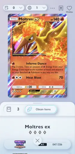 Moltres ex ♢♢♢♢ Pokemon TCGP TCG Pocket English ENG Digital Trading Card - Image 3