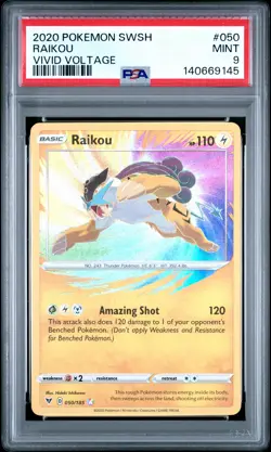 2020 POKEMON SWORD & SHIELD VIVID VOLTAGE #050 RAIKOU PSA 9 - Image 1