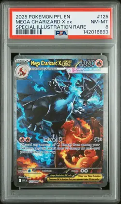 2025 POKEMON PFL SPECIAL ILLUSTRATION RARE #125 MEGA CHARIZARD X EX PSA 8 - Image 1