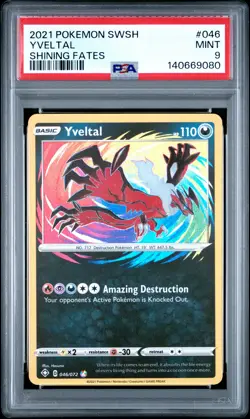 2021 POKEMON SWORD & SHIELD SHINING FATES #046 YVELTAL PSA 9 - Image 1
