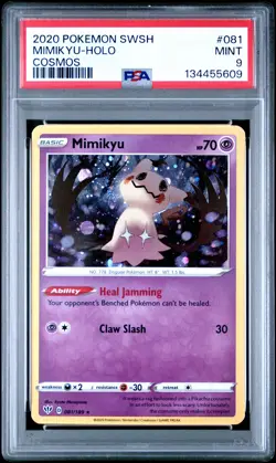 2020 POKEMON SWORD & SHIELD DARKNESS ABLAZE COSMOS #081 MIMIKYU-HOLO PSA 9 - Image 1
