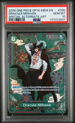 2026 ONE PIECE EB04-THE AZURE SEA'S SEVEN ALT ART #030 DRACULE MIHAWK PSA 10 - Image 1
