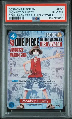 2026 ONE PIECE PROMOS COLLEGE BASKETBALL : US VOYAGE MONKEY D. LUFFY PSA 10 - Image 1
