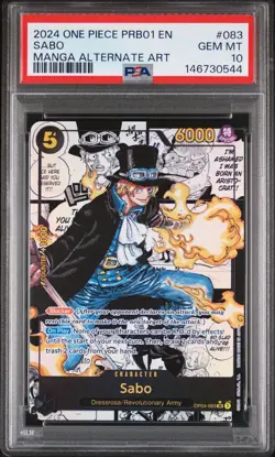 2024 ONE PIECE PRB01-083 PREMIUM BOOSTER MANGA ALTERNATE ART SABO PSA 10 - Image 1
