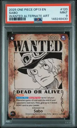 2025 ONE PIECE OP13-CARRYING ON HIS WILL WANTED ALTERNATE ART #120 SABO PSA 9 - Image 1