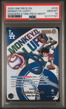 2025 DODGERS X ONE PIECE NIGHT PROMO #010 MONKEY D. LUFFY PSA 10 Ohtani Cert No. - Image 1