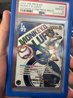 2025 DODGERS X ONE PIECE NIGHT PROMO #010 MONKEY D. LUFFY PSA 10 Ohtani Cert No. - Image 2
