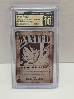 2025 ONE PIECE JPN CARRYING ON HIS WILL WANTED AA MONKEY D LUFFY CGC 10 PRISTINE - Image 1