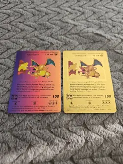 X2 Charizard Gold Foil Fan Art Vinyl Textured Collector Cards 4/102 X2 - Image 1