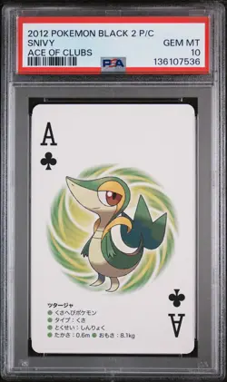 2012 POKEMON BLACK 2 PLAYING CARDS ACE OF CLUBS SNIVY PSA 10 - Image 1