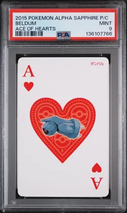 2015 POKEMON ALPHA SAPPHIRE PLAYING CARDS ACE OF HEARTS BELDUM PSA 9 - Image 1