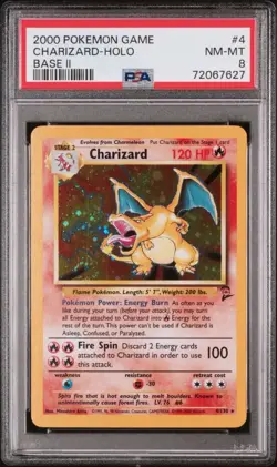 Pokemon Charizard Base Set 2 Holographic Holo Card PSA 8 with Swirl #4 - Image 1