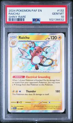 2024 Pokemon Paldean Fates #132 Raichu Shiny Rare PSA 10 Card GEM MINT - Image 1