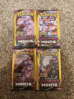 (4) Pokemon TCG Sun and Moon Unified Minds Booster Pack 3 Card Packs - Image 1