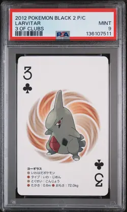 2012 POKEMON BLACK 2 PLAYING CARDS 3 OF CLUBS LARVITAR PSA 9 - Image 1