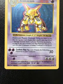 Pokemon Alakazam TCG Card 1/102 Base Set, Shadowless, Unlimited Holo Rare MP - Image 3