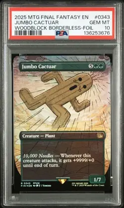 2025 MTG Final Fantasy Jumbo Cactuar #0343 Woodblock Borderless Foil PSA 10 - Image 1