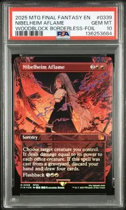 2025 MTG FINAL FANTASY WOODBLOCK BORDERLESS-FOIL #0339 NIBELHEIM AFLAME PSA 10 - Image 1