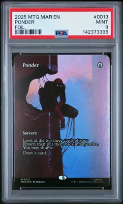2025 MTG MARVEL'S SPIDER-MAN: SOURCE MAT FOIL #0013 PONDER PSA 9 - Image 1