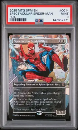 2025 MTG MARVEL'S SPIDER-MAN FOIL #0014 SPECTACULAR SPIDER-MAN PSA 9 - Image 1