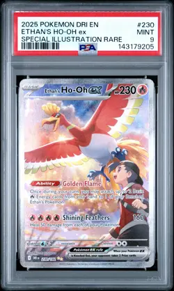 2025 POKEMON DESTINED RIVALS ILLUSTRATION RARE #230 ETHAN'S HO-OH EX PSA 9 - Image 1