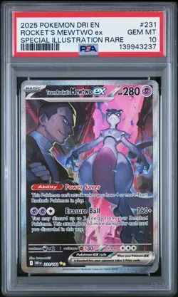 2025 POKEMON DRI EN-DESTINED RIVALS #231 TEAM ROCKET'S MEWTWO EX PSA 10 - Image 1