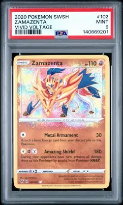 2020 POKEMON SWORD & SHIELD VIVID VOLTAGE #102 ZAMAZENTA PSA 9 - Image 1