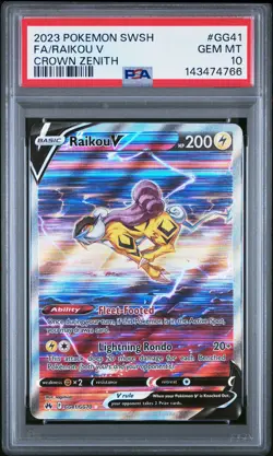 2023 POKEMON SWORD & SHIELD CROWN ZENITH #GG41 FULL ART/RAIKOU V PSA 10 - Image 1