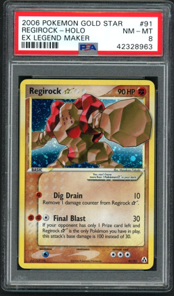 2006 POKEMON EX LEGEND MAKER #91 GOLD STAR REGIROCK-HOLO PSA 8 - Image 1
