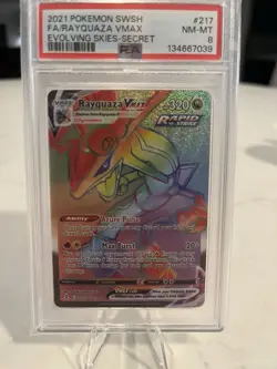 PSA 8 2021 POKEMON SWSH FA/RAYQUAZA VMAX EVOLVING SKIES - SECRET Rainbow #217 - Image 1