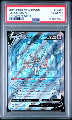 2023 POKEMON SWORD & SHIELD CROWN ZENITH #GG48 FULL ART/ZACIAN V PSA 10 - Image 1