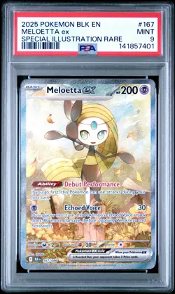 2025 POKEMON BLK EN-BLACK BOLT SPECIAL ILLUSTRATION RARE #167 MELOETTA EX PSA 9 - Image 1