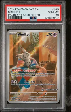 2024 POKEMON PALDEAN FATES POKEMON CENTER ETB PROMO SVP #075 MIMIKYU PSA 10 - Image 1