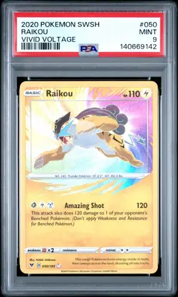 2020 POKEMON SWORD & SHIELD VIVID VOLTAGE #050 RAIKOU PSA 9 - Image 1