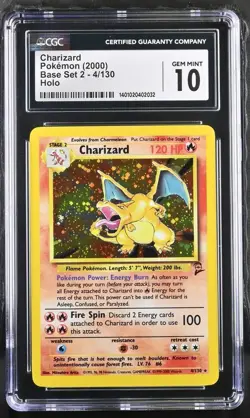 2000 Pokemon Base Set 2 Charizard Holo 4/130 CGC 10 - Image 1