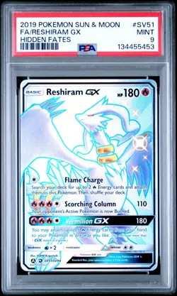 2019 POKEMON SUN & MOON HIDDEN FATES #SV51 FULL ART/RESHIRAM GX PSA 9 - Image 1