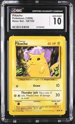 Pokemon Pikachu 1999 Base Set 58/102 CGC 10 - Image 1