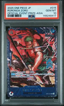 2025 ONE PIECE JPN PROMOS OFFICIAL EVENT PRIZE-ASIA #015 RORONOA ZORO PSA 10 - Image 1