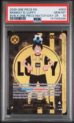 2025 ONE PIECE PROMOS BVB X ONE PIECE MATCH DAY 2025 #003 MONKEY D. LUFFY PSA 10 - Image 1