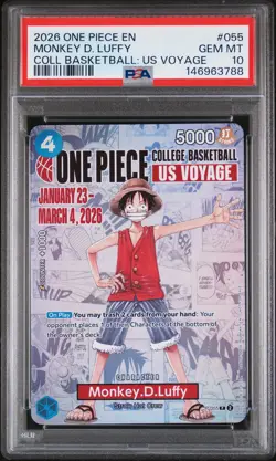 2026 ONE PIECE PROMOS COLLEGE BASKETBALL US VOYAGE MONKEY D. LUFFY PSA 10 - Image 1