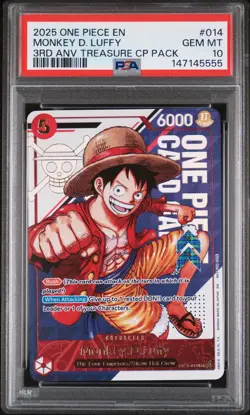 2025 ONE PIECE 3RD ANV TREASURE CAMPAIGN PACK #014 MONKEY D. LUFFY PSA 10 - Image 1