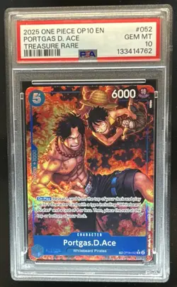 2025 One Piece OP10 EN Portgas D. Ace Treasure Rare #OP10-052 PSA 10 - Image 1
