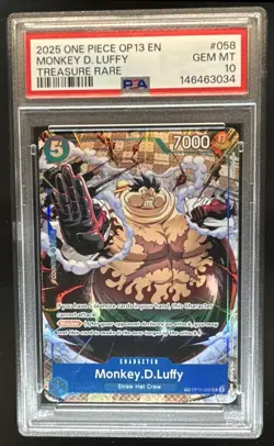 2025 One Piece OP13 EN Monkey D Luffy Treasure Rare #OP13-058 PSA 10 GEM MINT - Image 1